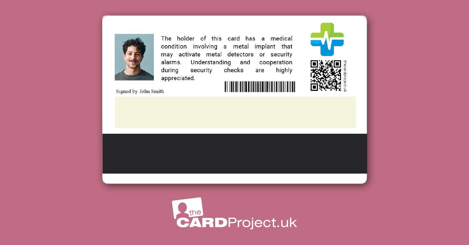 Metal Implant Premium Photo Medical ID Card (REAR)
